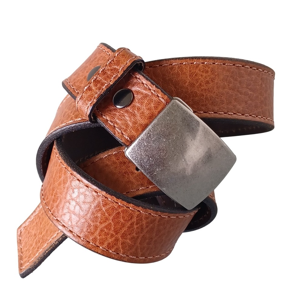 Vintage Bison American Bison Leather Belt 42 Men Brown Pebbled Plaque Buckle USA